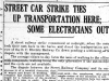 "Street Car Strike Ties up Transportation Here; Some Electricians Out"