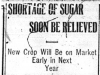 "Shortage of Sugar Soon Be Relieved"