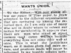 "Wants Union"