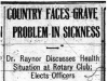 "Country Faces Great Problem in Sickness"
