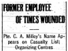 Pte Milloy Wounded; Times Worker