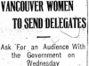 "Vancouver Women to Send Delegates"
