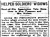 "Helped Soldiers' Widows: Next of Kin Association Vote Donations to Mrs. Freeman and Mrs. Hallett"
