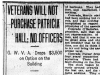 "Veterans Will Not Purchase Patricia Hall; No Officers"
