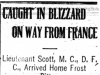 "Caught In Blizzard On Way From France"