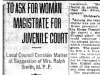 "To Ask for Woman Magistrate For Juvenile Court"