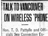 "Talk to Vancouver On Wireless 'Phone"