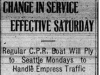 "Change In Service Effective Saturday"