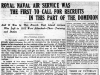 "Royal Naval Air Service Was The First To Call For Recruits In This Part Of This Dominion"