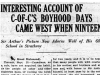 "Interesting Account of C-of-C's Boyhood Days, Came West When Nineteen"