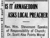 "Is It Armageddon Asks Local Preacher"