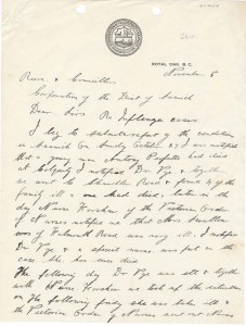 Letter to the Saanich Council reporting on Spanish Flu Cases.  Image Courtesy of Saanich Archives, Clerk's Letters CLE320-009-06a-c. Date: 5 Nov 1916